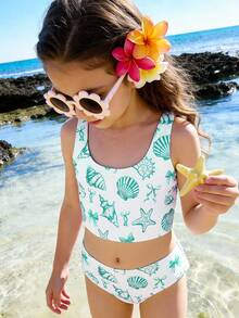 少女休闲简约吊带背心和三角比基尼泳衣套装，适合夏季穿着 - 彩色 - 查看 2