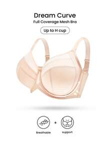 LUVLETTE Plus Curvy Lingerie Light Nude Unlined Full Coverage Side Support Mesh Sheer Airy Basic Breezy Comfort Minimizer Bra - Apricot - View 5