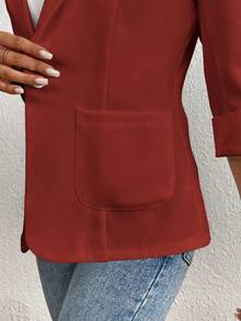 SHEIN LUNE Casual Business Casual Solid Color Blazer For Work Daily Wear, Spring/Summer Red - Redwood - View 4