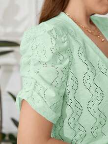 Reflora Plus Size Women Jacquard Short Sleeve Jacquard Jacket - Mint Green - View 3
