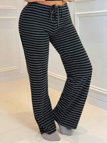 Milla Jasmine Quần sọc đen cạp siêu thấp mới dành cho nữ, Thu/Đông - màu đen - Xem 5