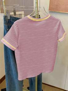 Resyla Women's Casual Striped Short Sleeve Round Neck T-Shirt, Summer - Multicolor - View 2