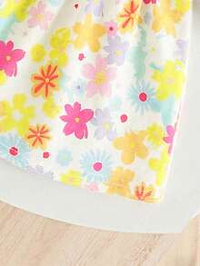 SHEIN Playful Pals Baby Girls Colorful Ditsy Floral Spaghetti Strap Dress, Easy To Wear, Vibrant Colors, Comfortable Squishy Fabric, Suitable For Summer - White - View 5