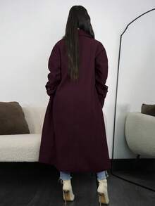 SAYEHFBABY 秋冬新款宽松柔软羊毛大衣，女士优雅风 - 酒紅色 - 查看 2