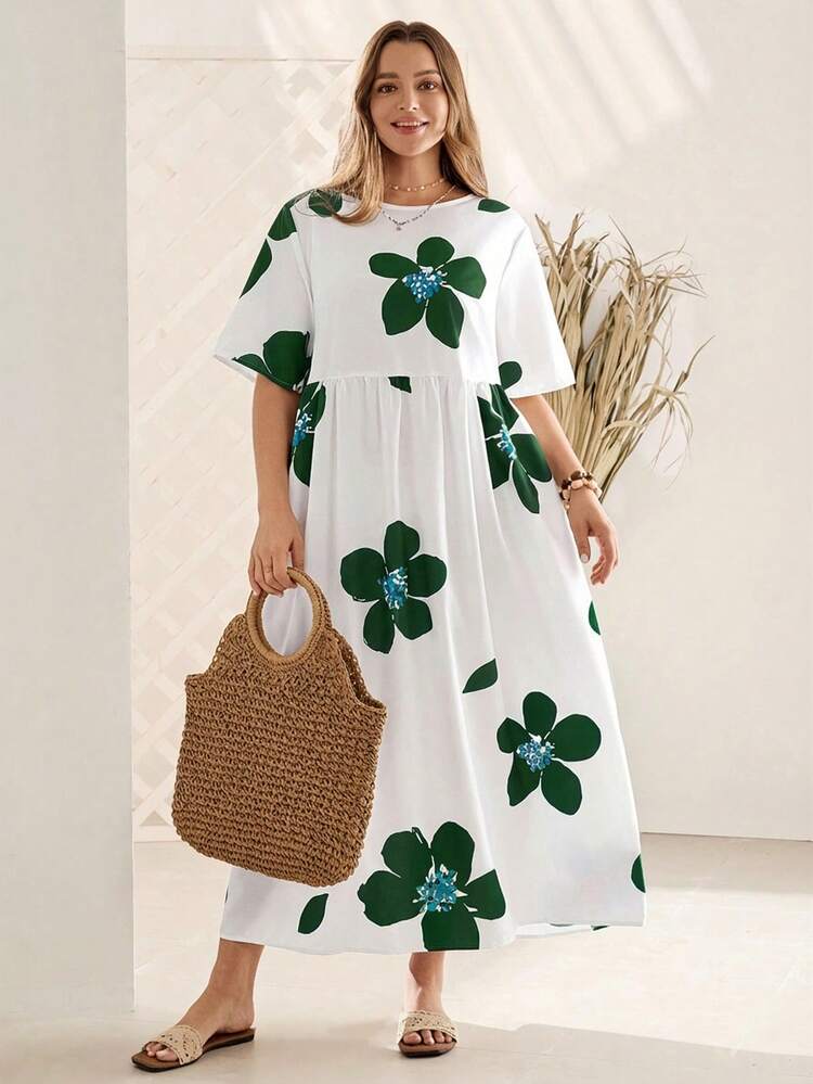 Plus Size Women Floral Print Casual Party Dress Summer Dress Summer Outfits For Women Spring Clothing Spring Outfit Beach Outfits For Women Vacation Outfits Women Summer Holiday Outfits Country Style For Women Summer Dresses For Women Spring Dress Women Beach Dress Holiday Dresses Country Dress Floral Dress