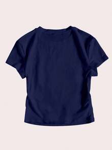 StreetHx Áo thun crop top mùa hè cho nữ, họa tiết sinh vật biển, sao biển, vỏ sò, hàu, phong cách Y2K, tay ngắn, màu trắng. - Màu xanh hải quân - Xem 2