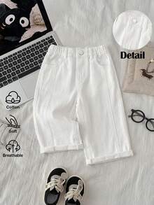 SHEIN Quần jean xanh ống rộng cho bé trai, có gấu quần. - trắng - Xem 1