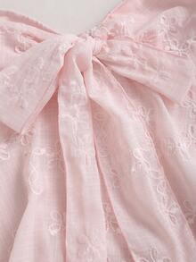 Sweetra Áo ống babydoll nữ mùa hè mới, màu trơn, chất liệu jacquard, xếp ly ở ngực và thắt nơ, thích hợp để đi chơi, dự tiệc sinh nhật. - Hồng - Xem 7