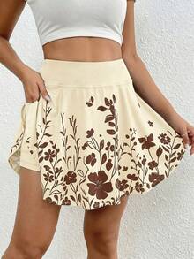 SHEIN Essnce 女士印花休闲裤，带口袋，适合约会和外出穿着。 - 杏色 - 查看 4