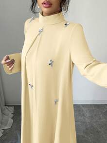 Yasmyna Women's Solid Color Minimalist Everyday 3D Decor Arabic Style Dress - Yellow - View 2