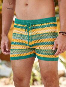 Manfinity Swimmode Men's Vacation Casual Multicolor Hollow Out Knitted Shorts Beach Clothes For Men Men Swim Trunks Beach Shorts Shorts For Men Beach Outfit For Men Beach Shorts For Men Shorts For Summer Swim Trunks For Men - Multicolor - View 7