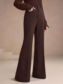 Anewsta Women's Brown Trousers, Elegant Flared Pants With Rivet Pockets, Suitable For Business, Commute And Casual Wear - Coffee Brown - View 3