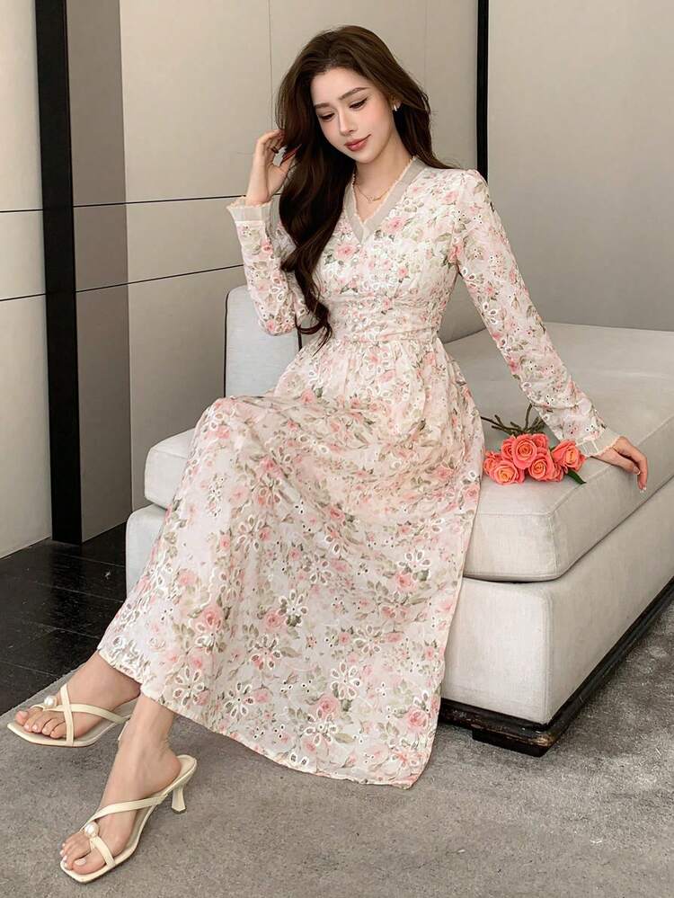 Ditsy Floral Long Dopamine Inspired Chiffon Dress, Elegant & Ethereal Maxi Dress Sundress