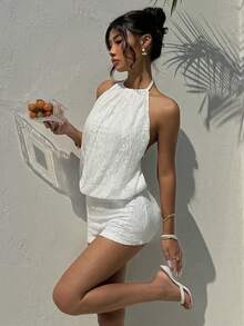 Aloruh Bộ jumpsuit hở lưng gợi cảm, thanh lịch, phong cách Bohemian nghỉ dưỡng, thích hợp cho bãi biển, đám cưới, mùa hè. - Màu be - Xem 6