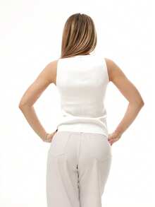 Katetique Women's Solid Color V-Neck Front Button Casual Fashion Sweater Vest Summer Holiday Simple Commuter Sweater Vest With Unique Metal Buckle Office - White - View 5