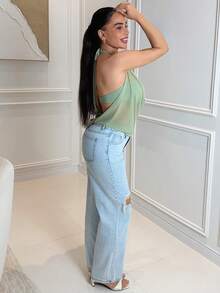 Milla Jasmine 全新性感半透明低胸金属装饰露背吊带背心 - 綠色 - 查看 4