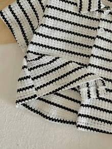 LMoss Kids 男婴白色薯条条纹短袖衬衫，夏季 - 黑與白 - 查看 5