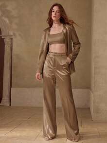 MOTF PREMIUM CELANA PANJANG WANITA SATIN CREPE DENGAN MODEL LEBAR - Coffee Brown - View 5