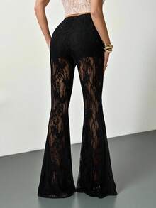 SHEIN Tall Quần ống loe ren nữ, kiểu dáng thường ngày đa năng, quần legging ống loe nữ. - màu đen - Xem 8