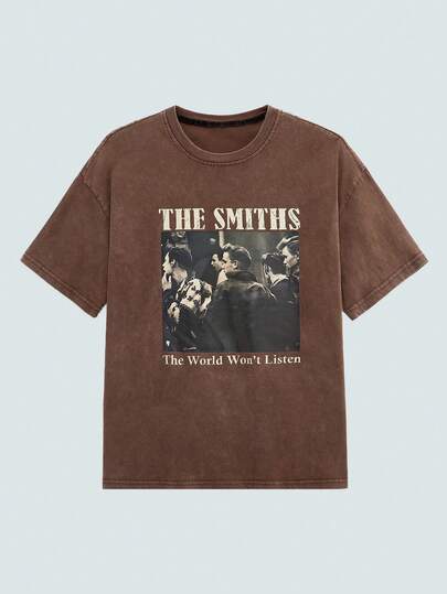 Modcrash YUNCHIC 男士复古水洗T恤，创意图案设计，休闲舒适宽松版型，轻盈透气，适合夏季户外活动和日常穿着。