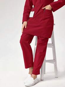 TaskEZ Button Front Pocket Scrub Uniform Set - Burgundy - View 7