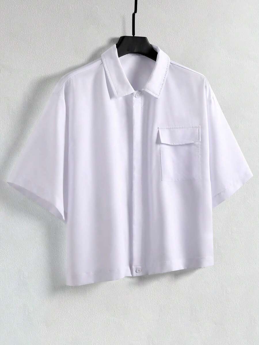 TOKVUE Men's Loose Fit White Short Sleeve Shirt - White - View 1