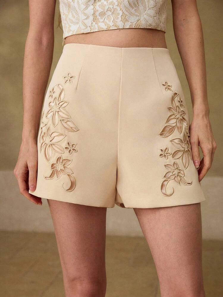 ELEGANT EMBROIDERED HIGH WAIST SHORTS FOR WOMEN