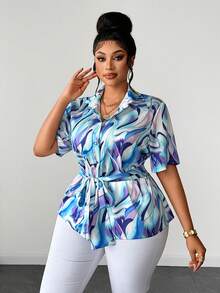 Maweii Damen Große Größen Sommer Satin glänzend Polka Punkt Muster Design Schleife 2026 Neu Kurzarm Bluse, geeignet für Ausflüge, Pendeln, Abschlussfeiern, Cosplay - Verschiedenfarbig - Übersicht 1