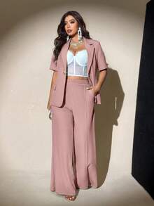 Viva Relle Plus Size Fitted Business Casual Suit Set, Suitable For Commuting, Interview, And Leisure, New Style For Summer - Dusty Pink - View 5