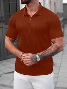 Manfinity CasualCool 男士休闲纯色短袖Polo衫，适合夏季日常通勤 - 棕色 - 查看 6