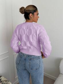 女士柔粉色蝴蝶结开衫 - 淡紫色 - 查看 2