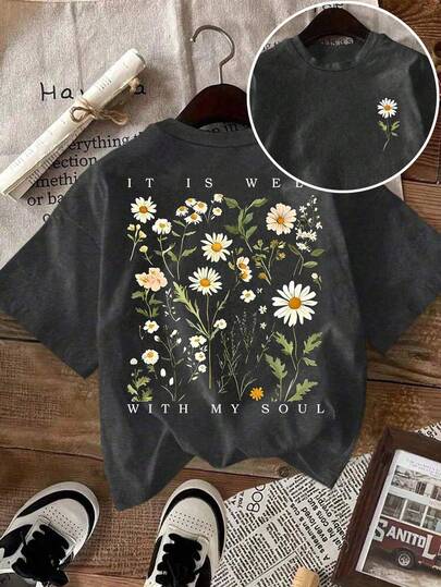 DrmWander Women's T-Shirt, Casual Street Style Graphic Short Sleeve T-Shirt, Cute Summer Top