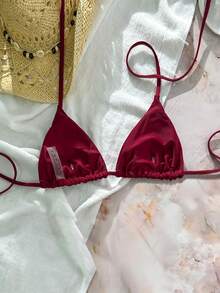 Swim Vcay Áo bikini kiểu dáng Bonvoyette màu trơn, chất liệu sequin, cổ yếm, cúp ngực tam giác, gợi cảm, thích hợp cho kỳ nghỉ hè/mùa hè ở bãi biển. - Nhiều màu - Xem 2