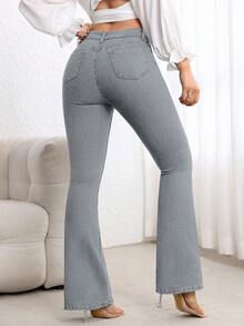 SHEIN PETITE Women's Solid Color Minimalist Everyday Jeans - Grey - View 2