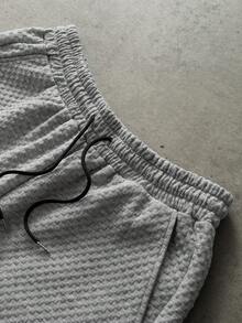 Manfinity Roghcode Men's T-Shirt Set, Knitted Plaid Casual Fashionable Outfit - Grey - View 6