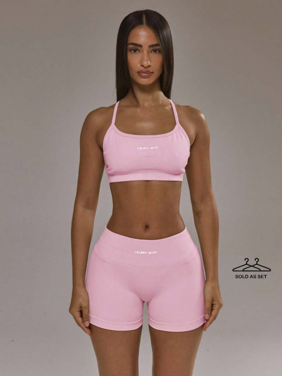 Musera Sport Bộ đồ thể thao phối hợp gồm áo ngực thể thao lưng chéo và quần legging bó mông, thích hợp cho mùa thu đông, tập luyện thể thao, bộ đồ tập luyện mùa hè. - Màu Hồng baby - Xem 1
