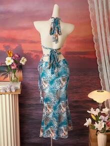 Bellisia 2026 New Summer Casual Elegant Printed Fish Tail Hem Animal Print Leopard Zebra Pattern Dress, Fashion Women Long Vacation Floral Print Dress - Multicolor - View 2