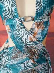 Bellisia 2026 New Summer Casual Elegant Printed Fish Tail Hem Animal Print Leopard Zebra Pattern Dress, Fashion Women Long Vacation Floral Print Dress - Multicolor - View 4