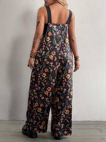 SHEIN Tall CURVE Grunge 复古撞色口袋个性化街头度假学院印花高个加大码女式连体裤 - 彩色 - 查看 2