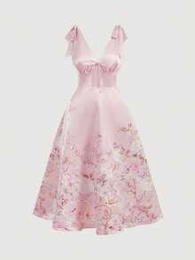 SHEIN MOD Váy cưới nữ size lớn phong cách Cottagecore thanh lịch in hoa thắt eo cho đám cưới, kỳ nghỉ, tiệc hẹn hò, tiệc khách mời đám cưới, váy hoa hồng bụi, váy trà, váy hoa trang trọng, váy cho nữ, trang phục mùa hè, trang phục trà nữ, trang phục - Hồng - Xem 8