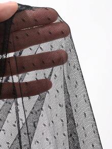 FRIFUL Áo thun nữ màu nâu trơn cổ tròn tay cánh hoa chất liệu lưới xuyên thấu dáng rộng thoải mái, thích hợp mặc ngoài. - màu đen - Xem 3