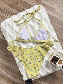 Swim Mod 1pc Women's Yellow Floral Print Triangle Style Sexy Beach Resort Swimwear Set - Multicolor - View 2