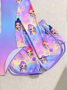 新款时尚女童泳衣套装，连体泳衣带短裤，前拉链，两件套泳装 - 彩色 - 查看 5