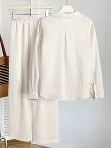 SHEIN Tween Girl Knight Pattern Long Sleeve Shirt And Pants Casual Outfit - White - View 2