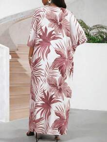 SHEIN Lady 女士热带植物印花V领无袖连衣裙，度假风 - 彩色 - 查看 2