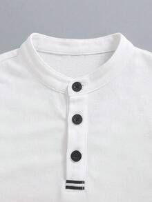 SHEIN Tween Boy Collared Solid Color Short Sleeve Polo Shirt,Kids - White - View 3