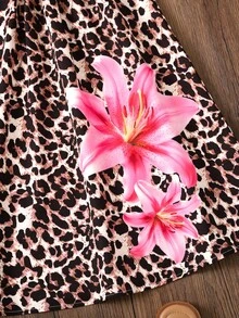 SHEIN 少女休闲豹纹碎花吊带连衣裙 - 棕色 - 查看 3