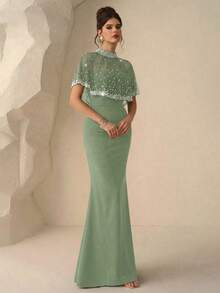 Coutiva High-End Evening Gown, Elegant Luxury Party Dress - Grass Green - View 5