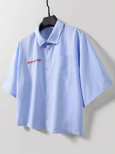 TOKVUE Men's Slim Embroidered Casual Loose Short Sleeve Shirt