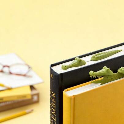 Joivida 1 pezzo/2 pezzi Segnalibri a forma di coccodrillo per il ritorno a scuola, simpatici segnalibri a forma di animali per amanti dei libri e lettori, forniture per ufficio e biblioteca